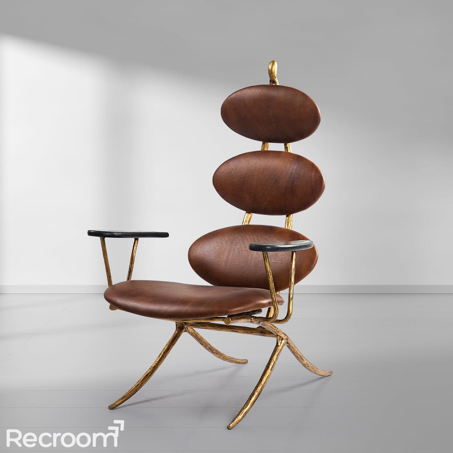 Thaddeo High Back Brown Leather Lounge Accent Chair