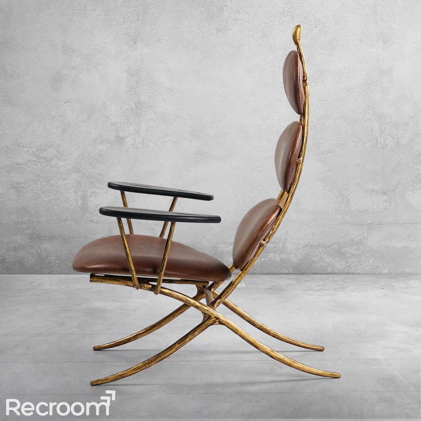 Thaddeo High Back Brown Leather Lounge Accent Chair