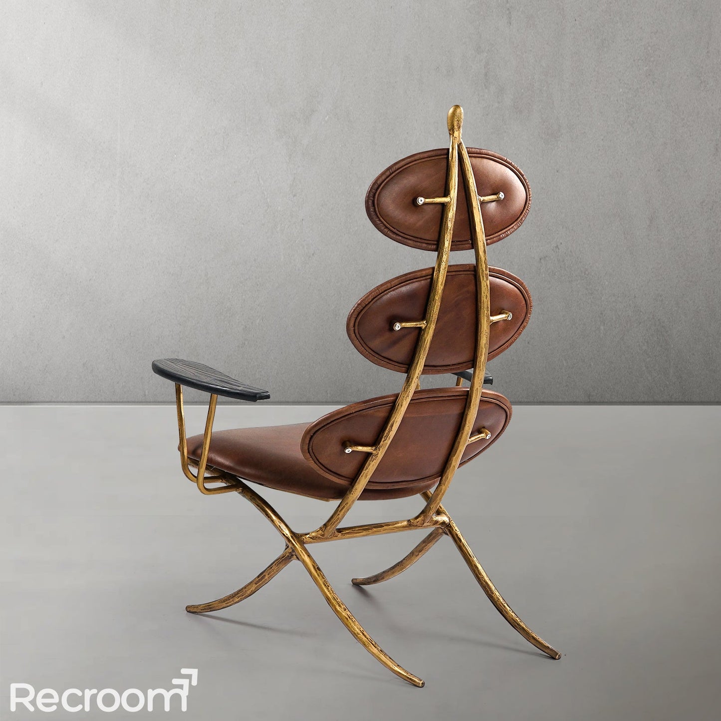 Thaddeo High Back Brown Leather Lounge Accent Chair