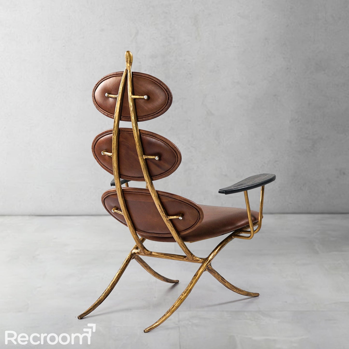 Thaddeo High Back Brown Leather Lounge Accent Chair