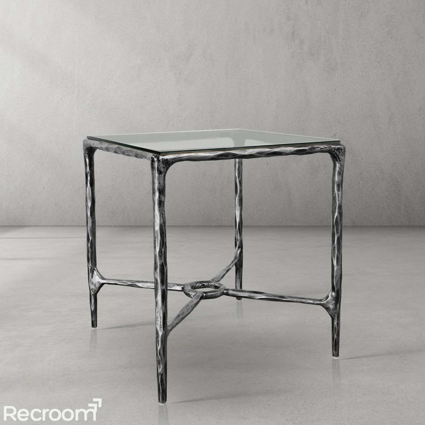 Thaddeo Glass Square Side Table Overhang
