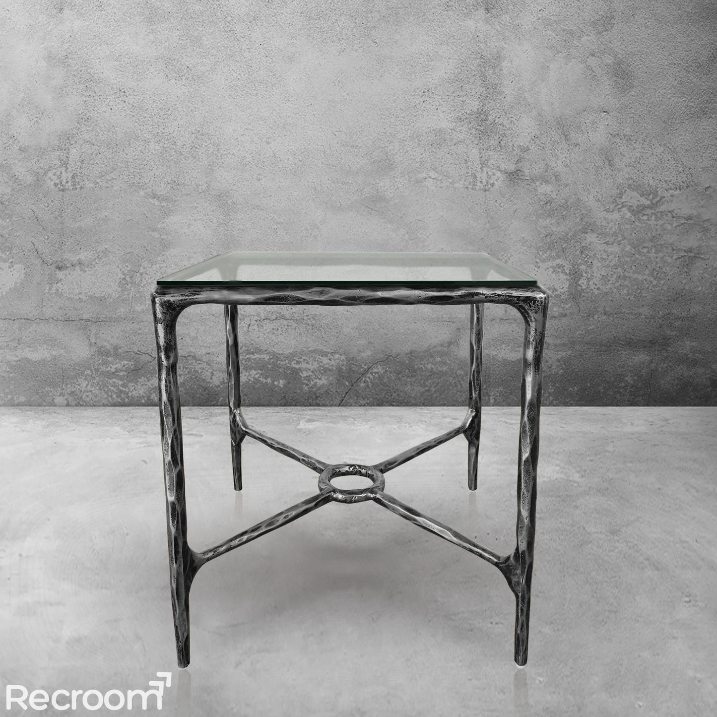 Thaddeo Glass Square Side Table Overhang
