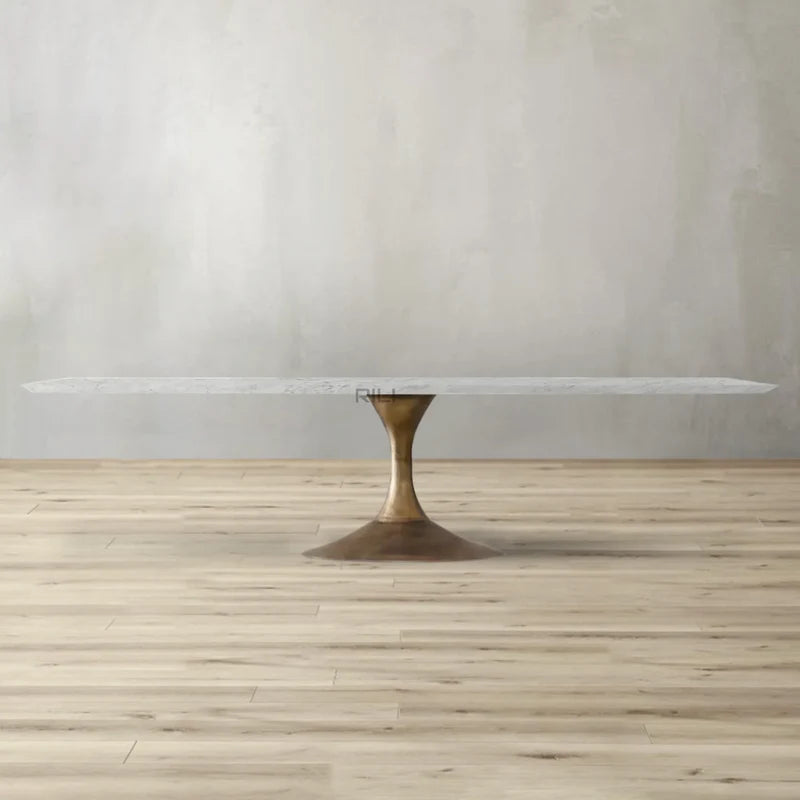 Aero Stone Rectangular Dining Table 72" - Italian Carrara Marble - Antiqued Brass