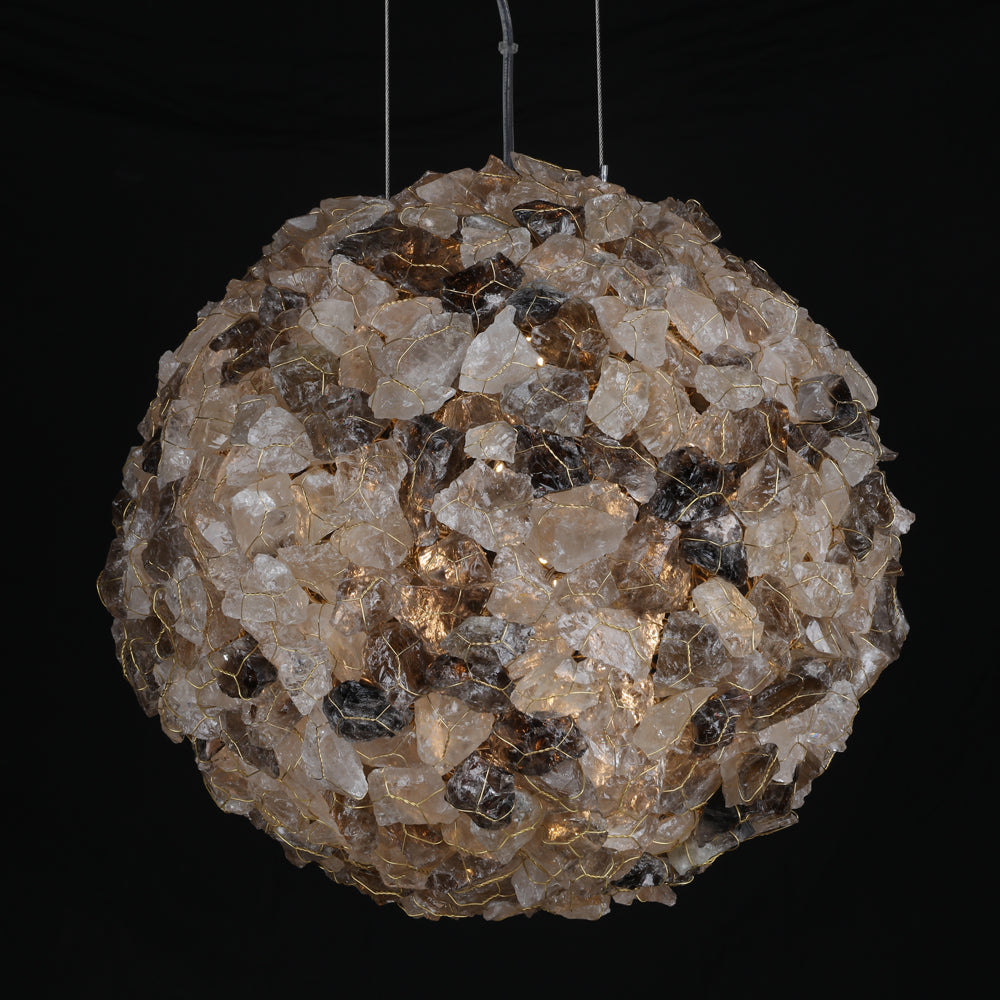 Cervine Modern Clear & Smoky Rock Crystal Ball Pendant Light