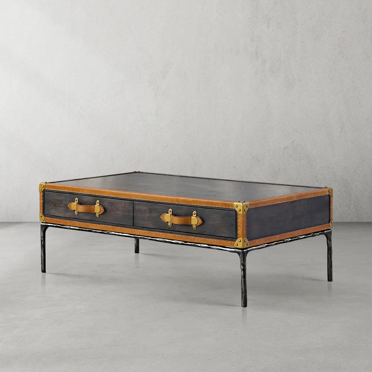 Thaddeo Vintage Leather Square Coffee Table
