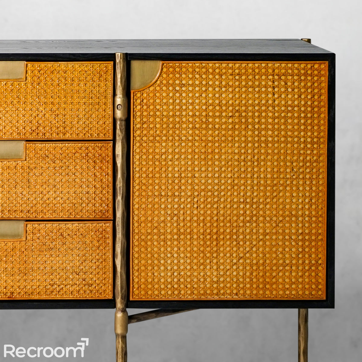 Thaddeo Metal Frame Rattan Side Cabinet