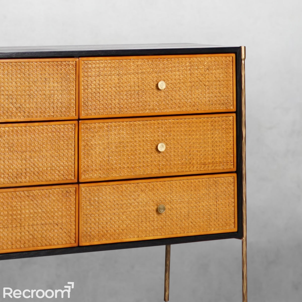 Thaddeo Metal Frame Rattan 6-Drawer Side Cabinet