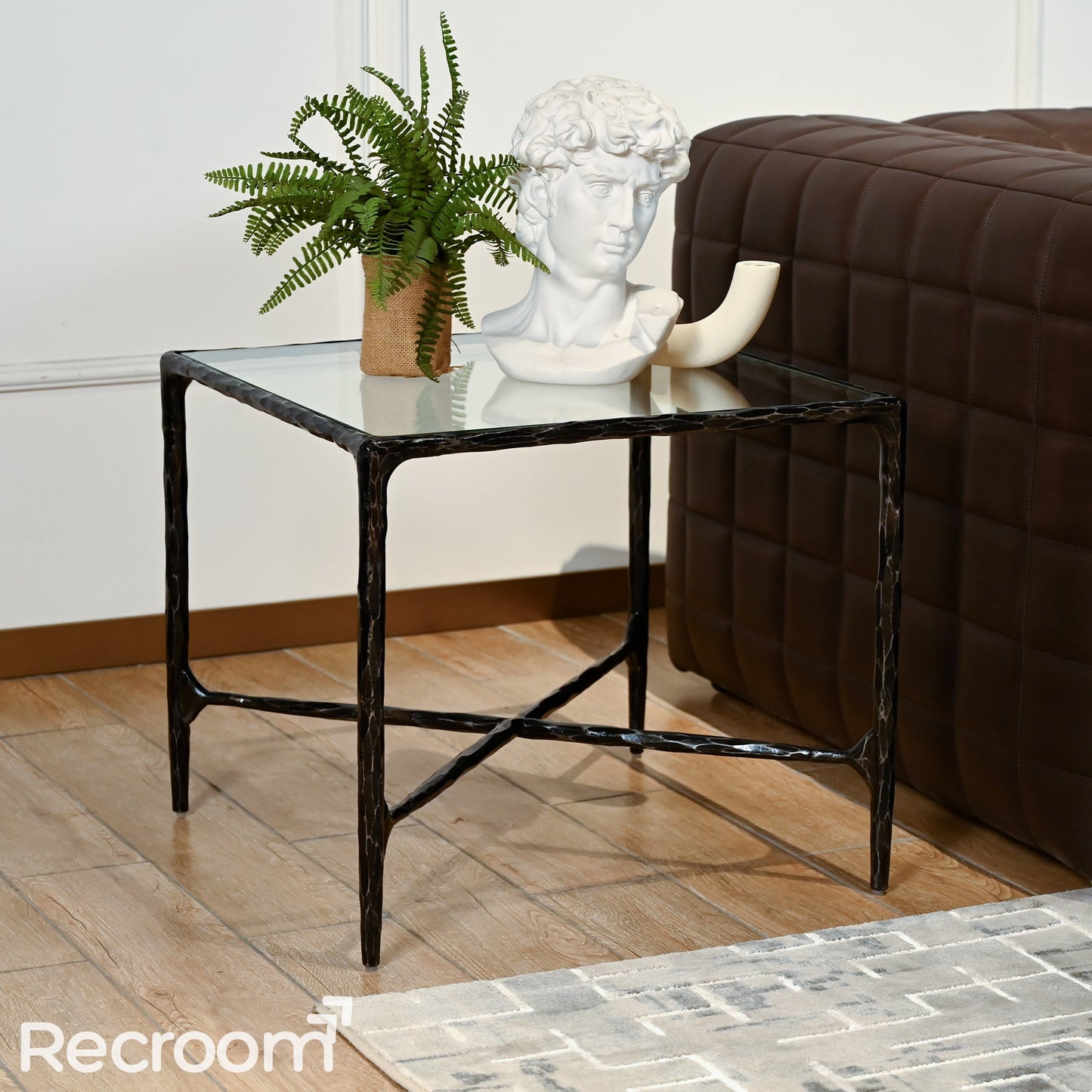 Thaddeo Glass Square Side Table 18'' / 22"