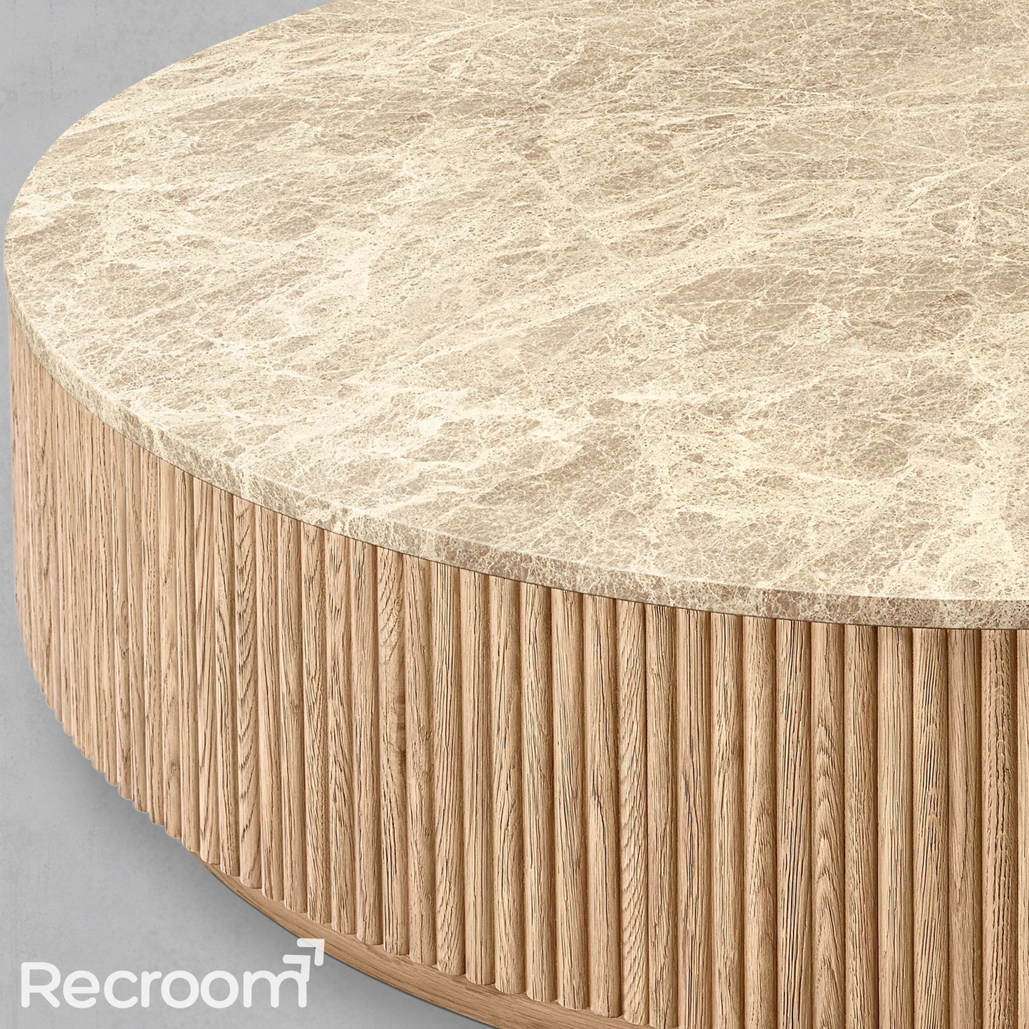 Muelholland Oak Wood & Stone Round Coffee Table