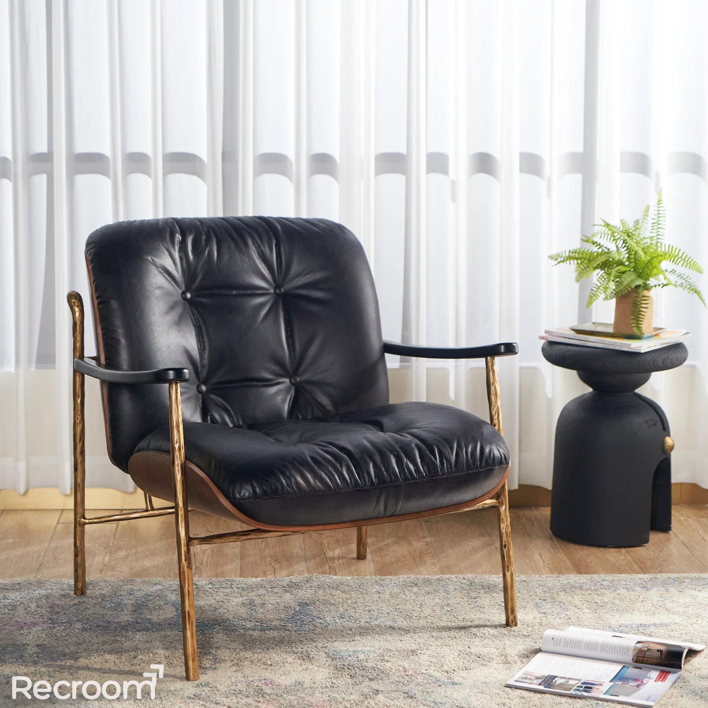 Thaddeo Black Leather Accent Chairs