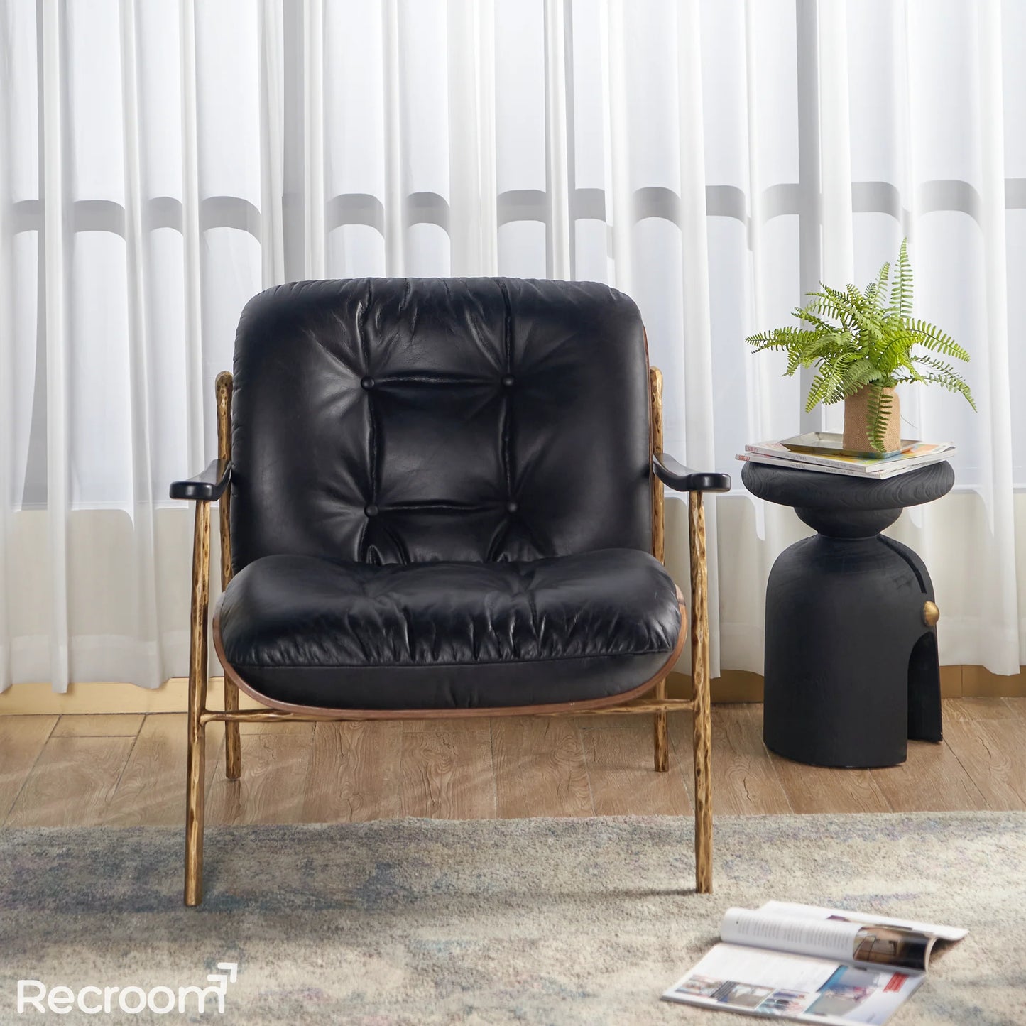 Thaddeo Black Leather Accent Chairs