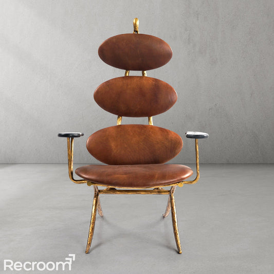 Thaddeo High Back Brown Leather Lounge Accent Chair