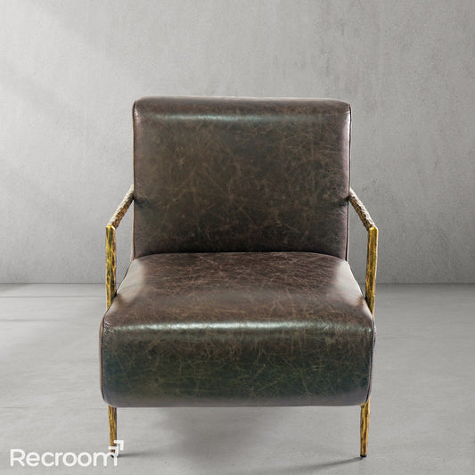 Thaddeo Genuine Brown Leather Accent Chair