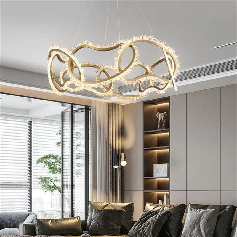 Cervine Rock Crystal Multi Ring Chandelier