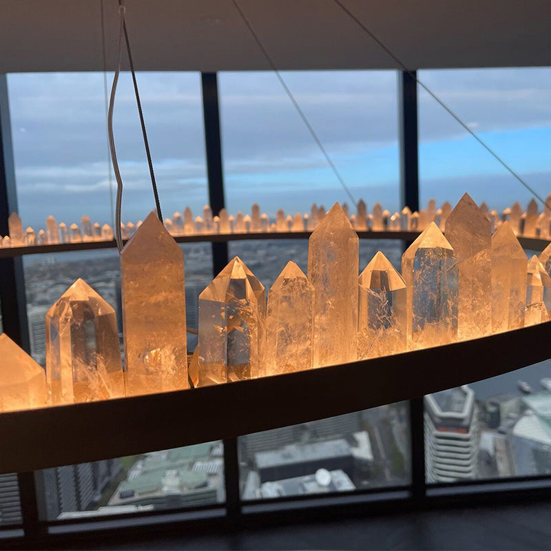 Cervine Round Brass & Clear Geode Quartz Crystal Chandelier 36"