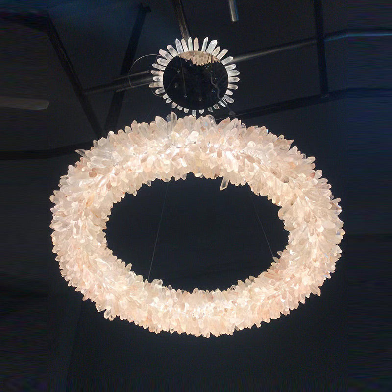 Cervine Round Clear Geode Quartz Crystal Ring Chandelier 24"