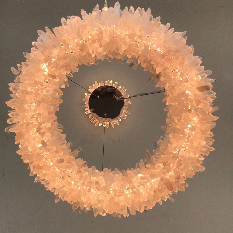 Cervine Round Clear Geode Quartz Crystal Ring Chandelier 24"