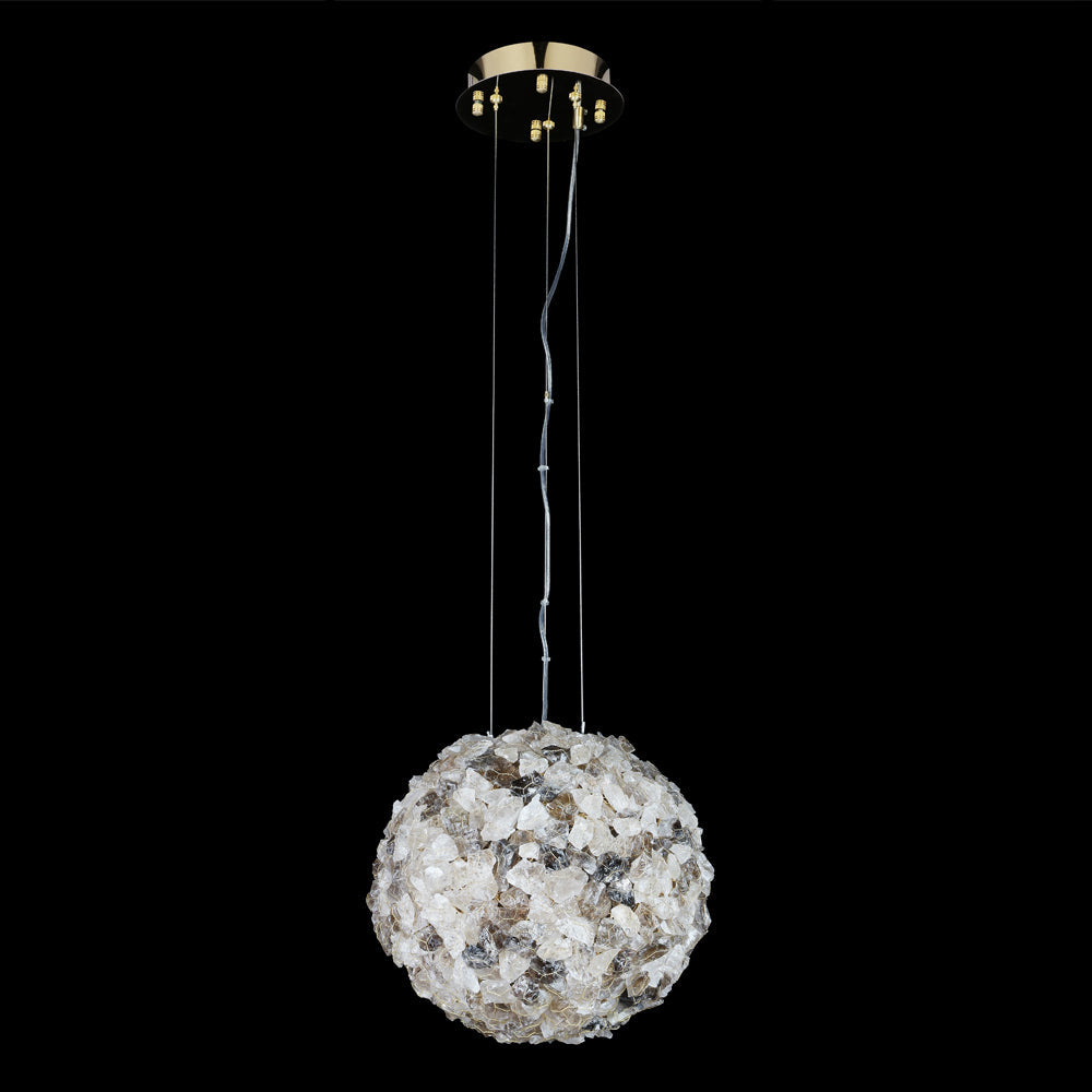 Cervine Modern Clear & Smoky Rock Crystal Ball Pendant Light