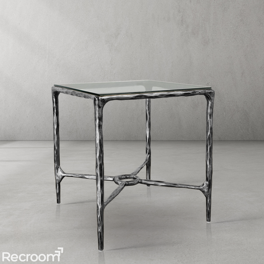 Thaddeo Glass Square Side Table Overhang