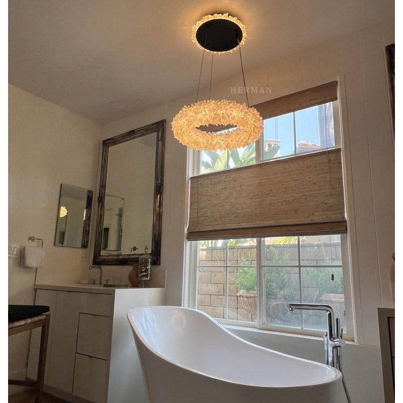 Cervine Round Clear Geode Quartz Crystal Ring Chandelier 24"