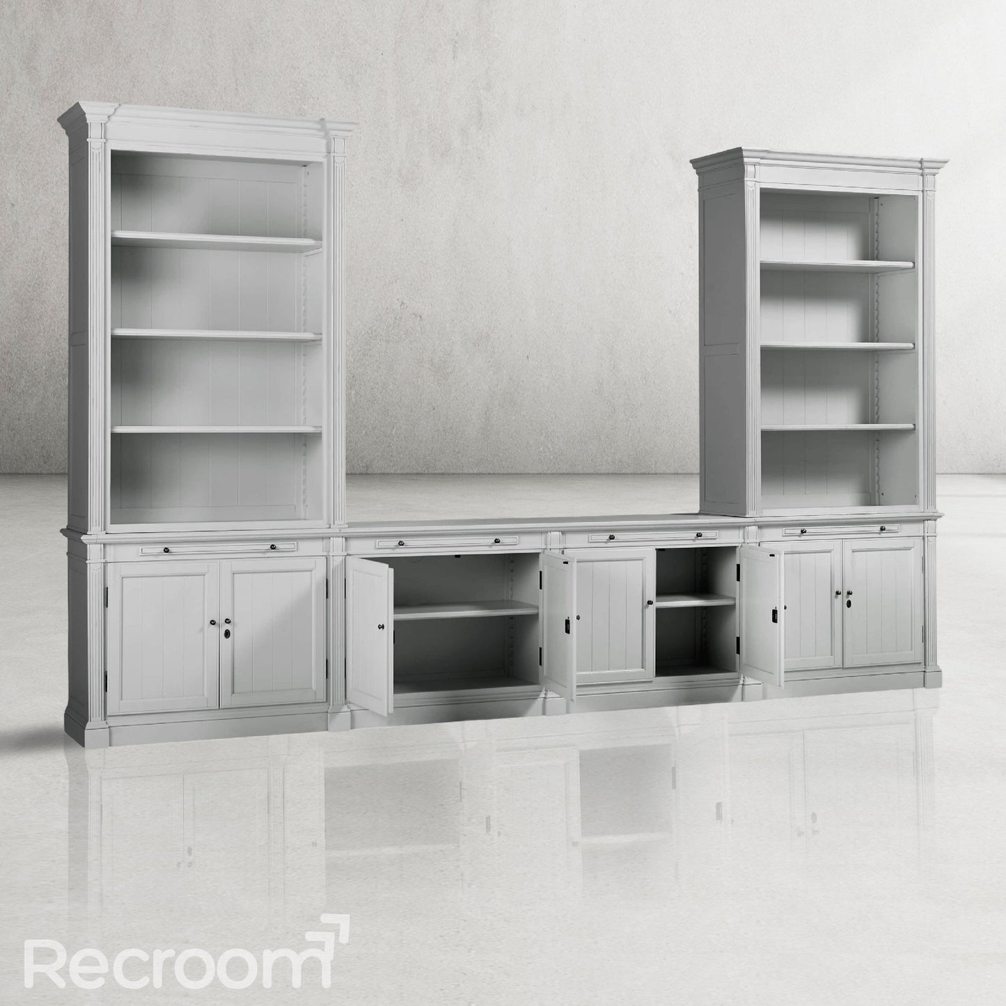 Athus Modular Media Console with Double Bookcases