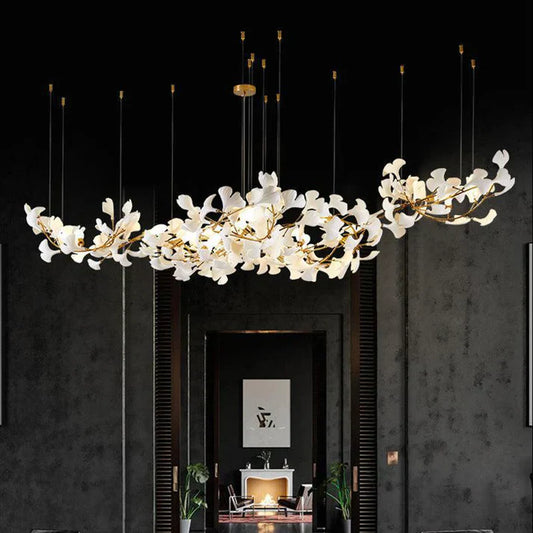 Modern Creative Ginkgo Ceramic Linear Chandelier