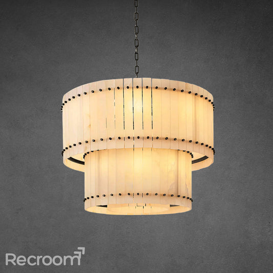 San Marconer Alabaster Round Tiered Chandelier 37"