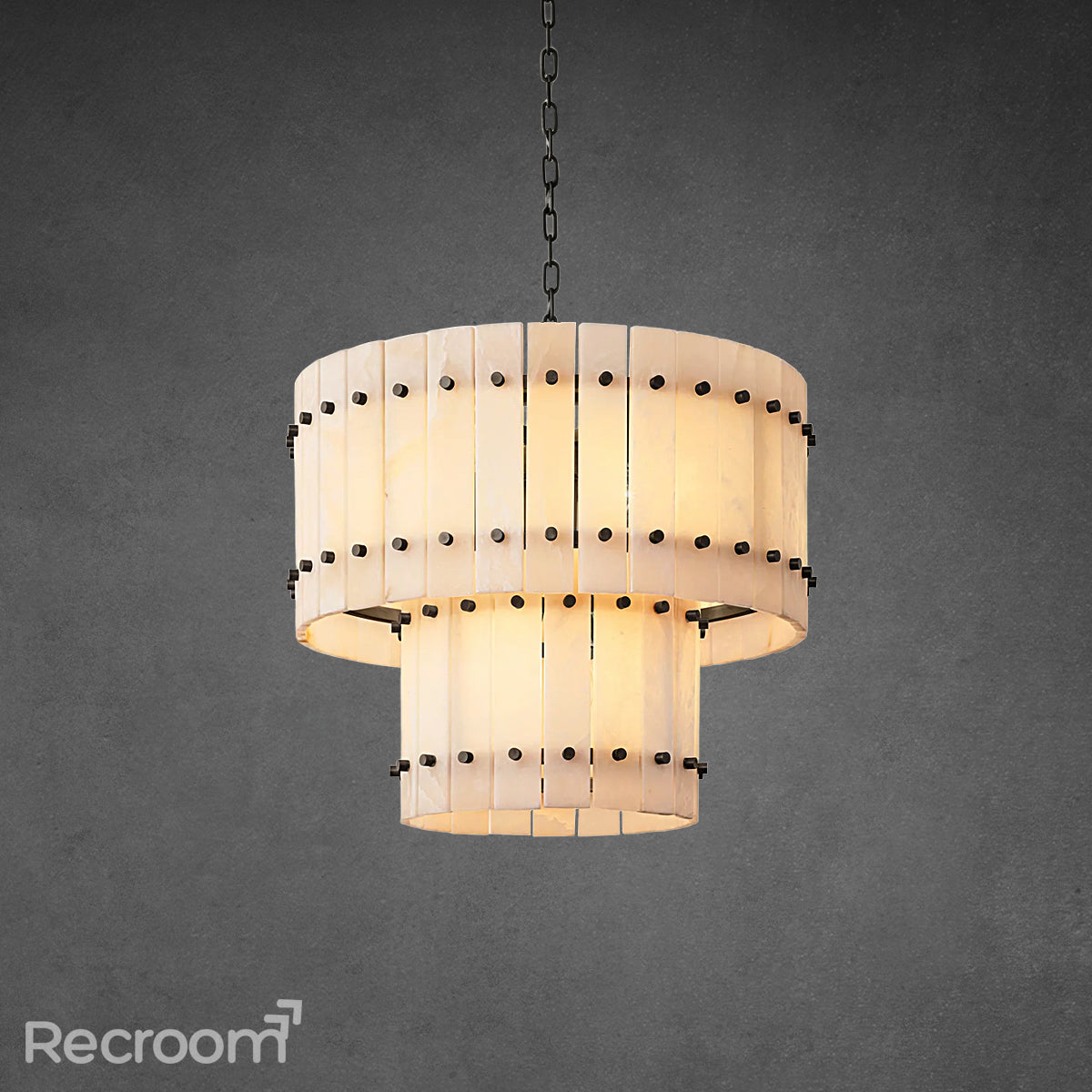 San Marconer Alabaster Round Tiered Chandelier 22"