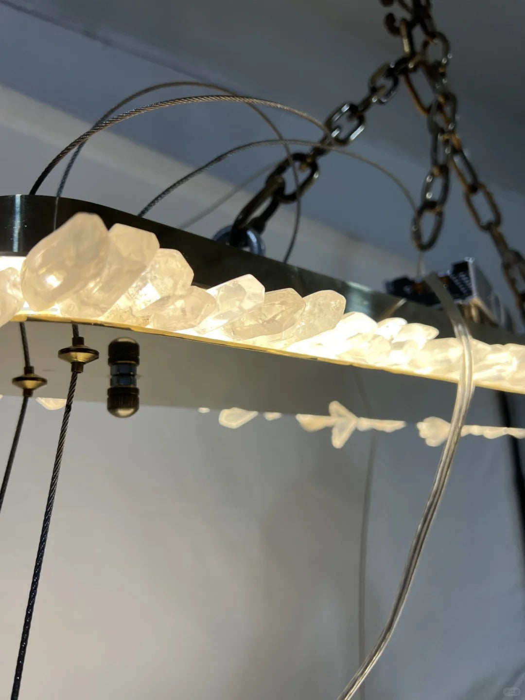 Cervine Oval Clear Geode Quartz Crystal Chandelier 47"