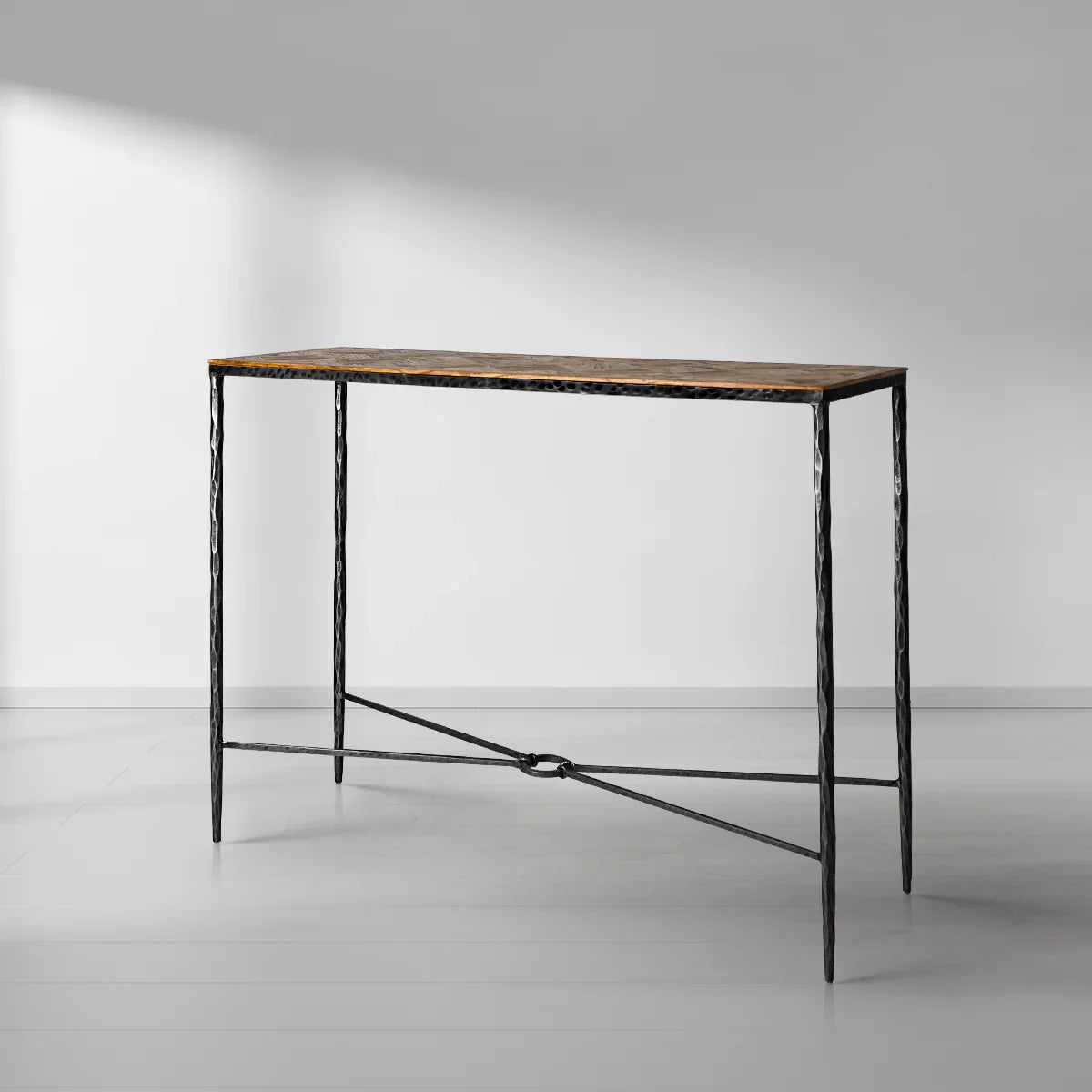 Thaddeo Metal Frame Elm Wood Console Table