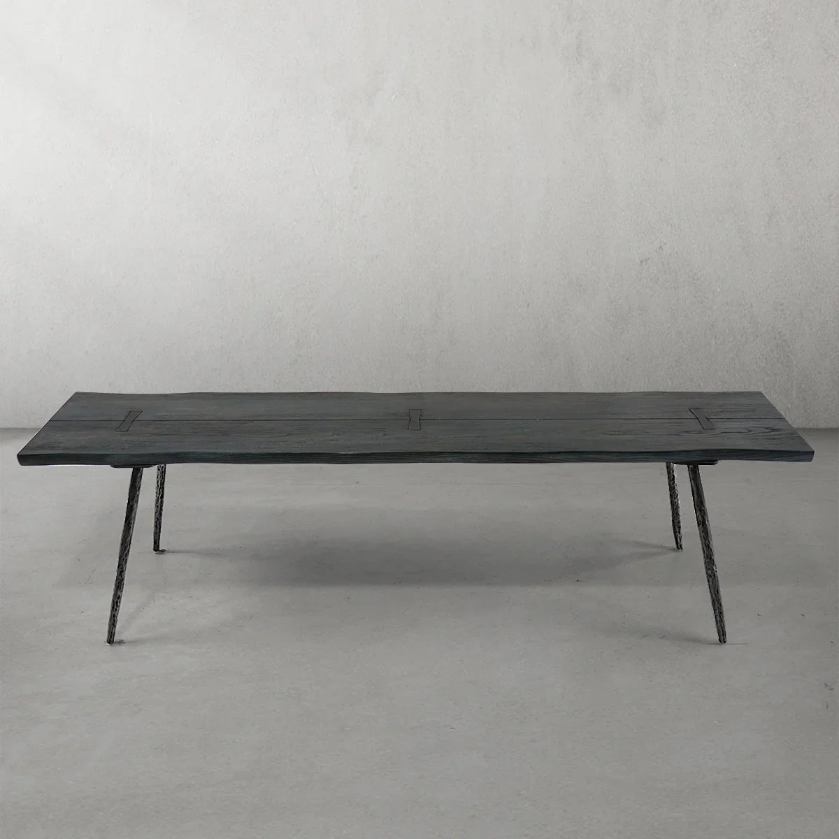 Thaddeo Retro Copper Frame Solid Wood Dining Bench