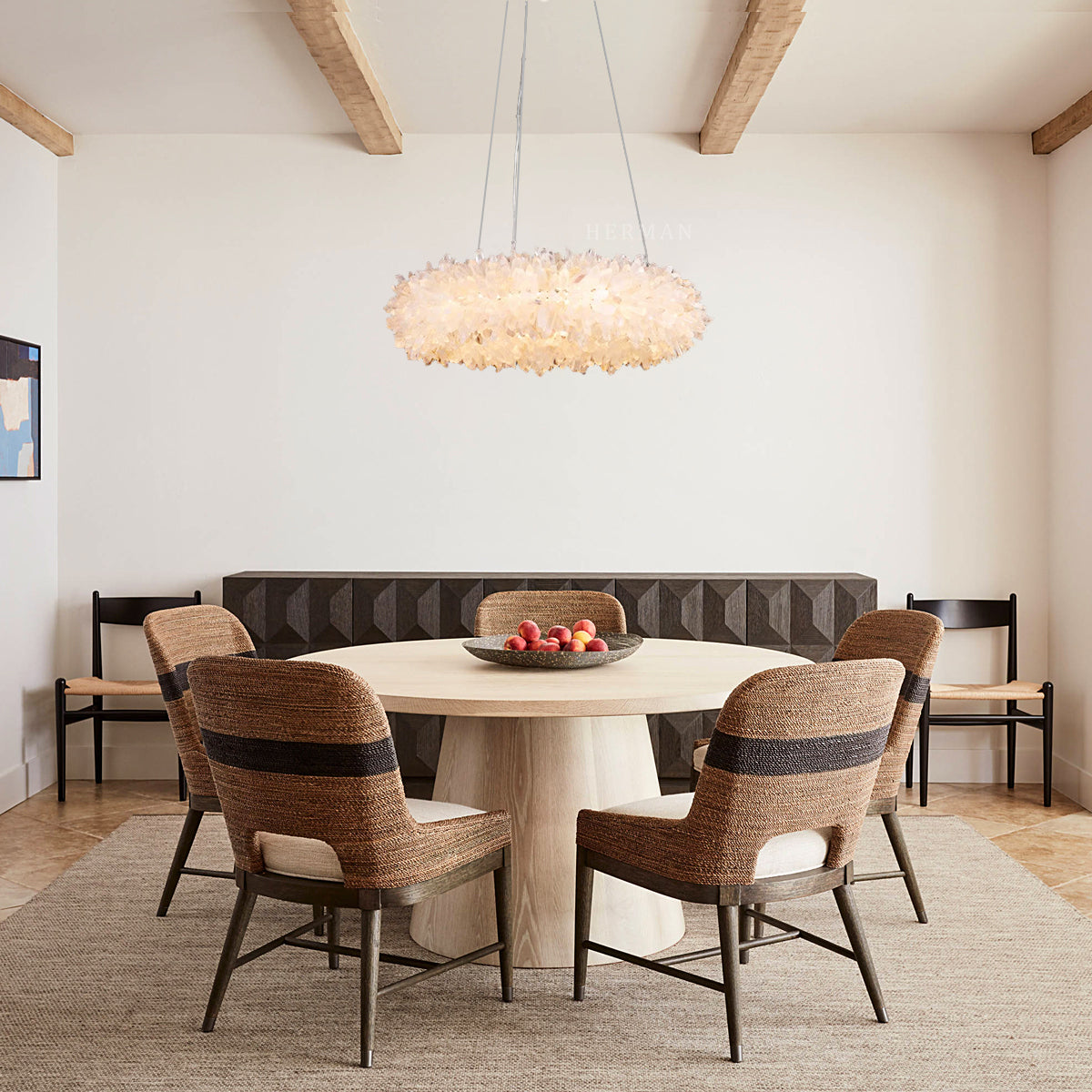 Cervine Round Clear Geode Quartz Crystal Ring Chandelier 24"