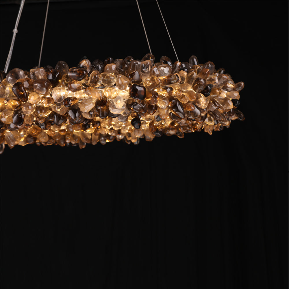 Cervine Multiple Size Modern Smoky Rock Crystal Halo LED Chandelier Pendant Light