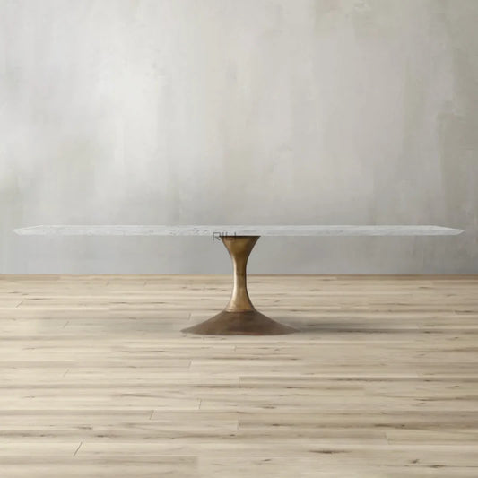 Aero Stone Rectangular Dining Table  72" - Italian Carrara Marble - Antiqued Brass
