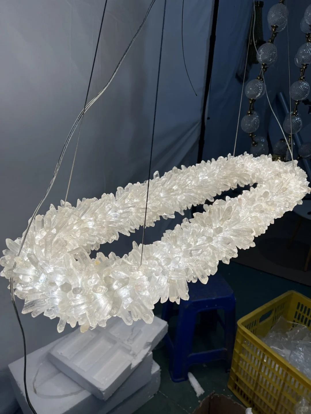 Cervine Oval Clear Geode Quartz Crystal Chandelier 47"