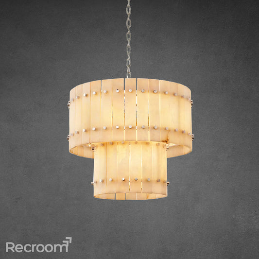 San Marconer Alabaster Round Tiered Chandelier 22"