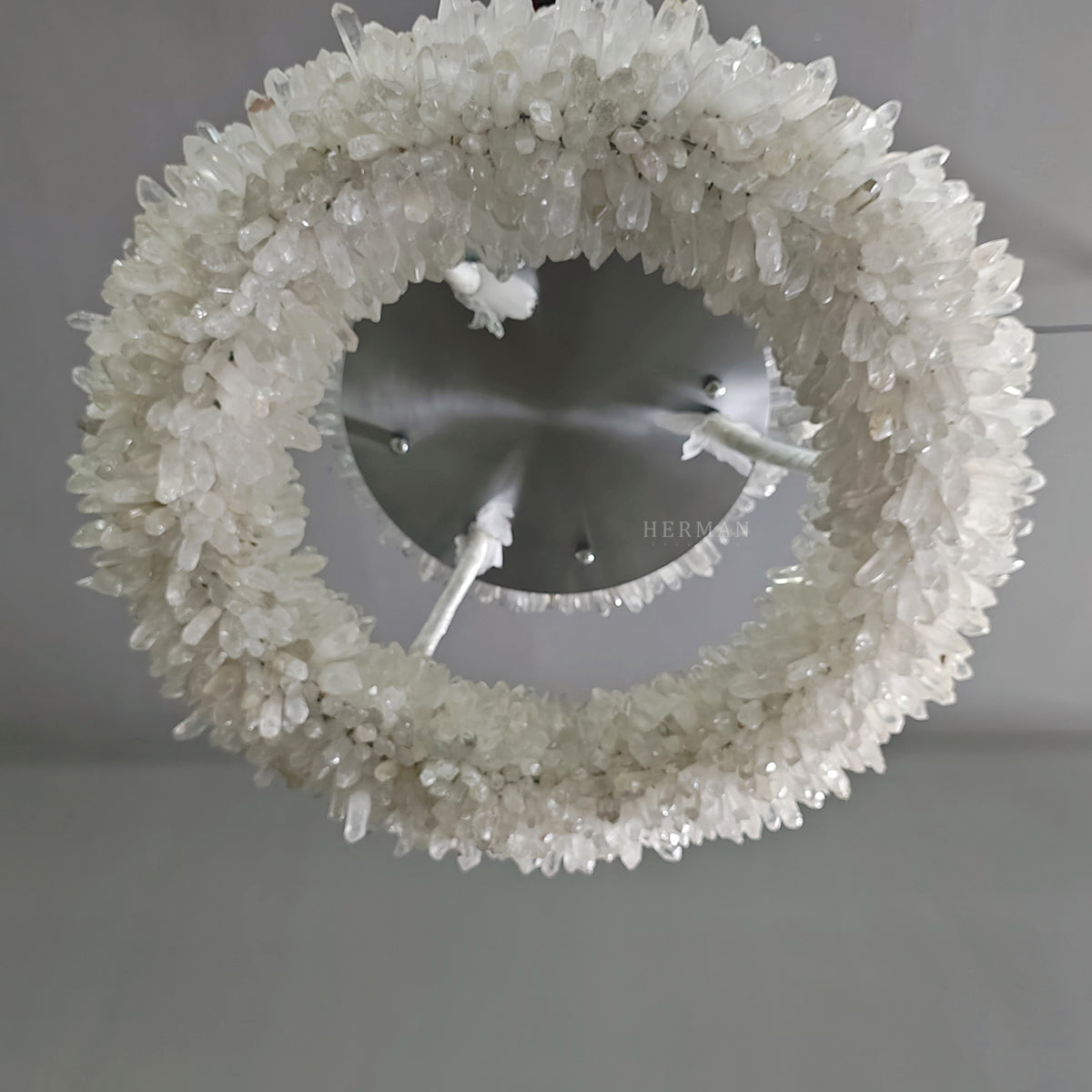 Cervine Round Clear Geode Quartz Crystal Ring Chandelier 24"