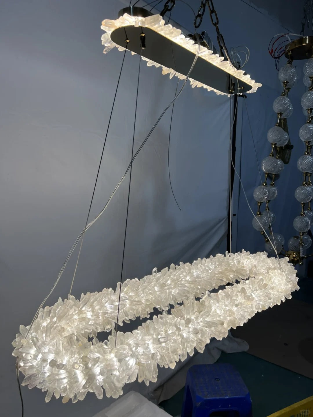 Cervine Oval Clear Geode Quartz Crystal Chandelier 47"