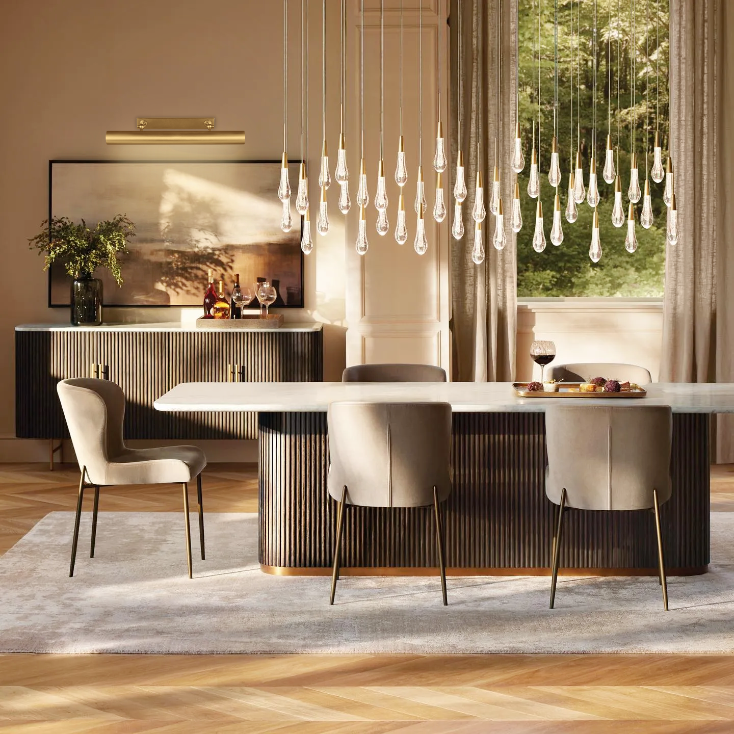 Solitaire Crystal Linear Chandelier 37" 50" 60'' 70" 87" 120''W