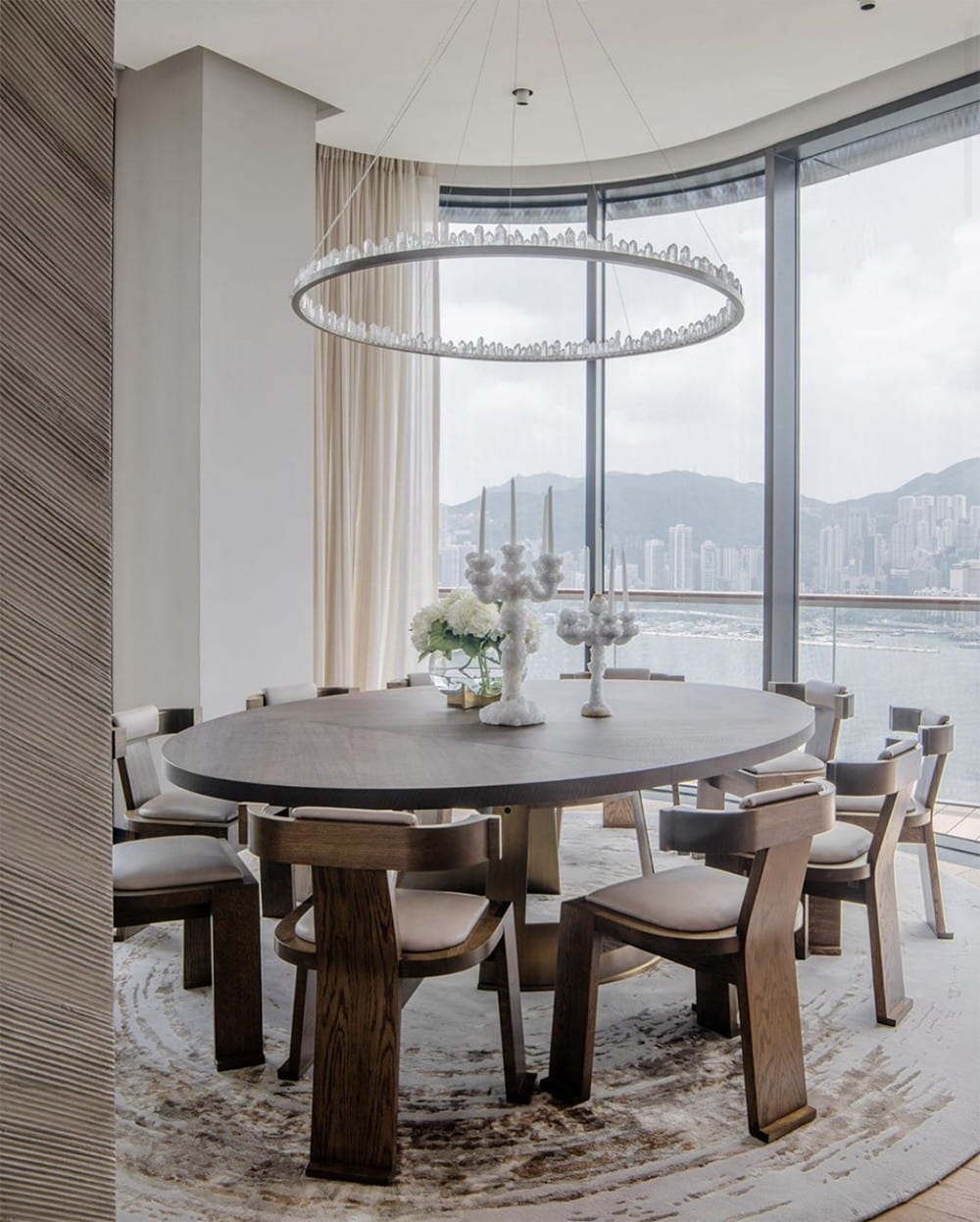 Cervine Round Brass & Clear Geode Quartz Crystal Chandelier 36"