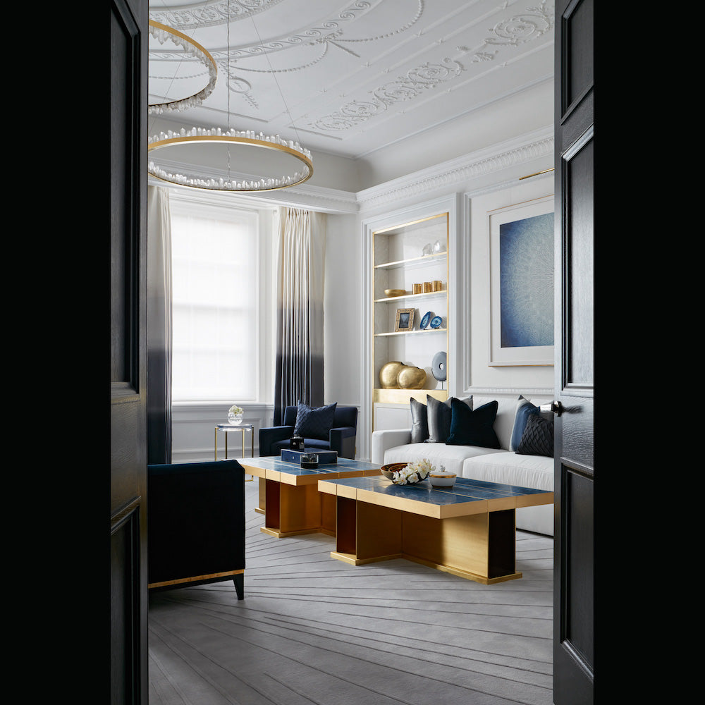 Cervine Round Brass & Clear Geode Quartz Crystal Chandelier 36"