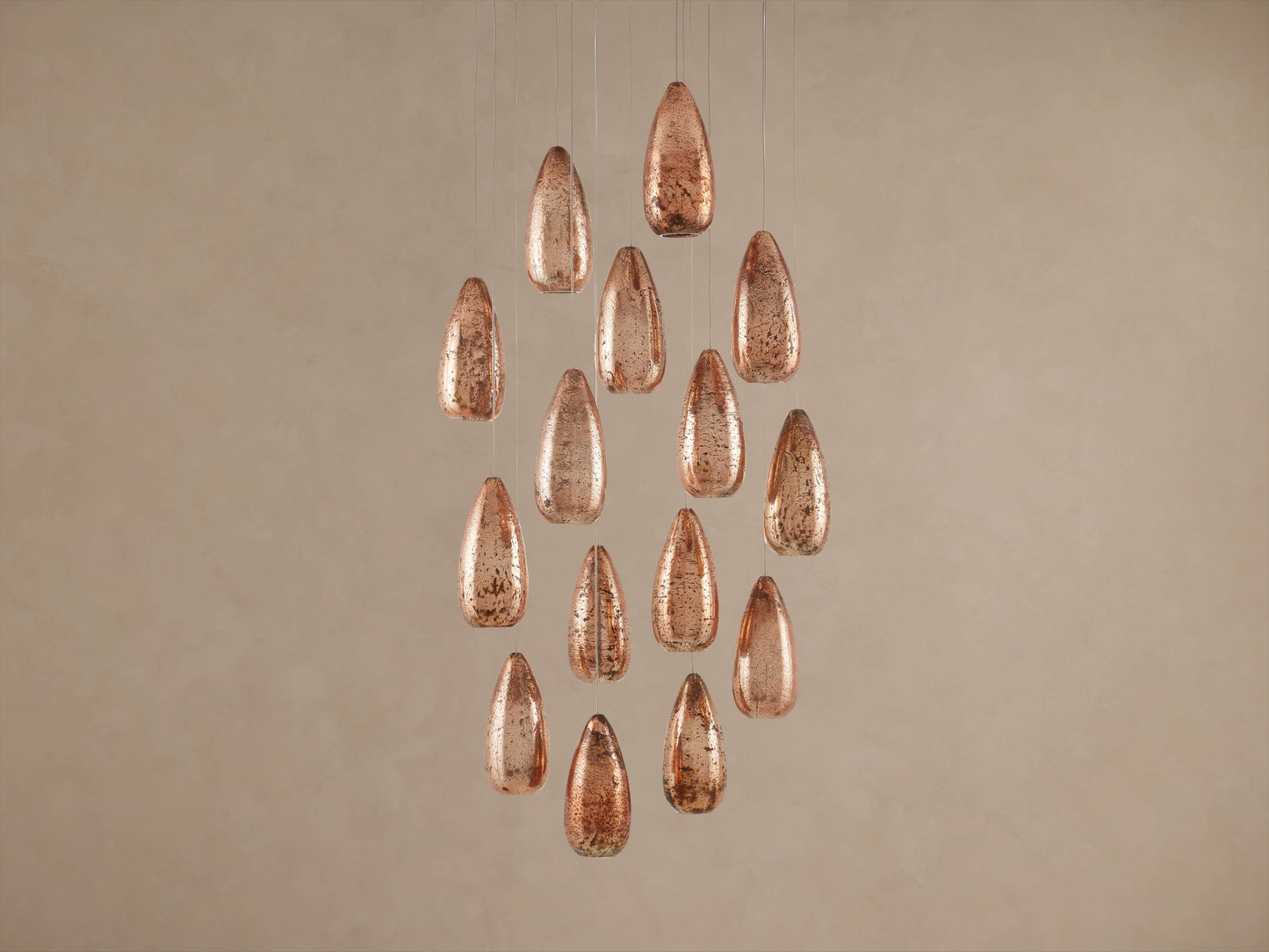 Edda Cascade Teardrop Mercury Glass Round Chandelier 23'' 35''D