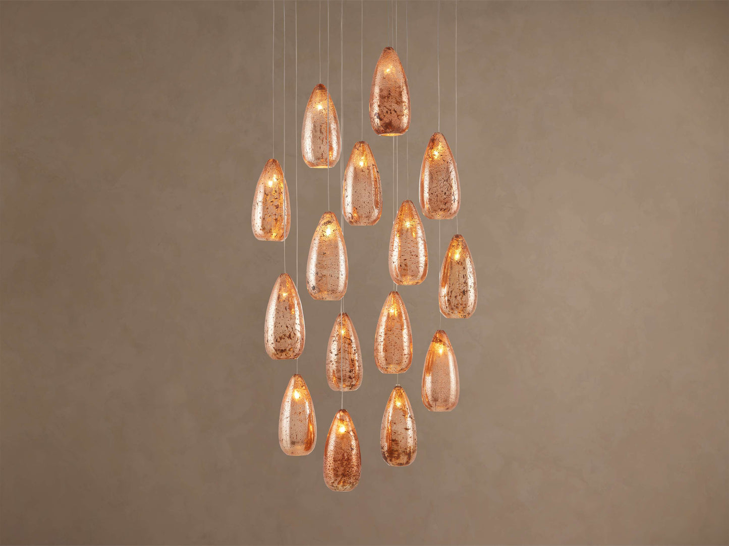 Edda Cascade Teardrop Mercury Glass Round Chandelier 23'' 35''D