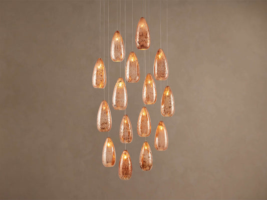 Edda Cascade Teardrop Mercury Glass Round Chandelier 23'' 35''D