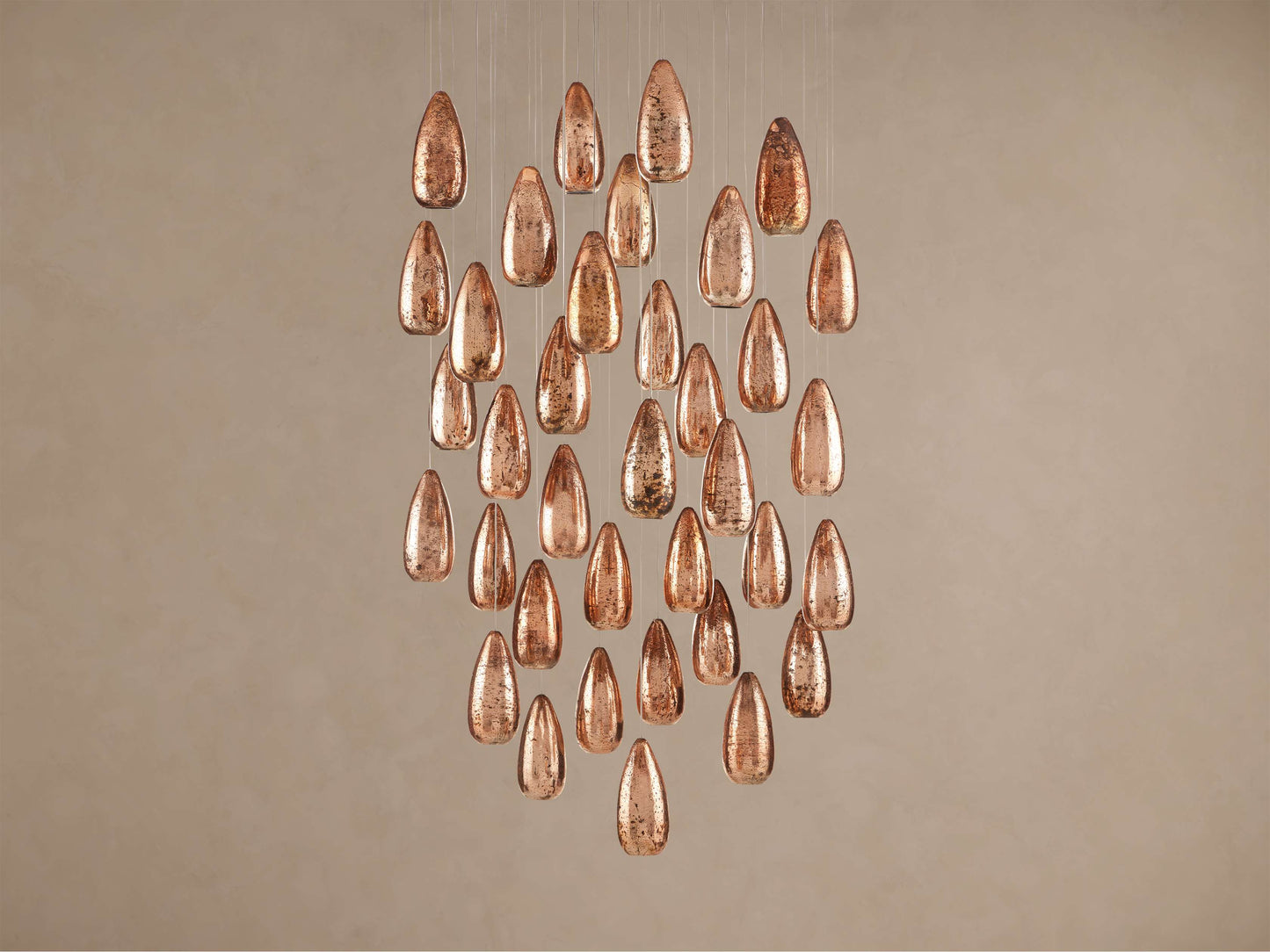 Edda Cascade Teardrop Mercury Glass Round Chandelier 23'' 35''D