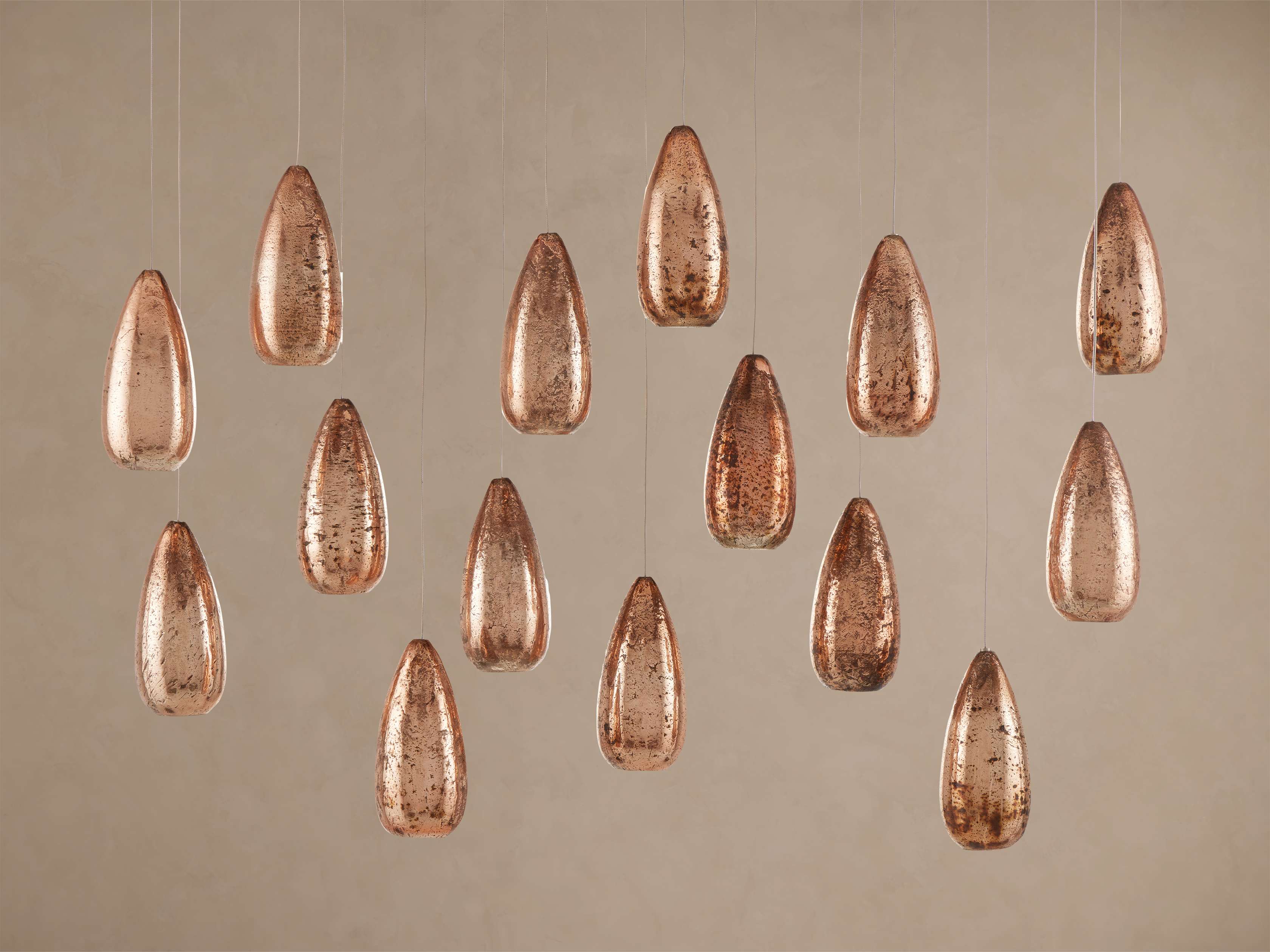 Edda Cascade Teardrop Mercury Glass Linear Chandelier 48'' 54''L