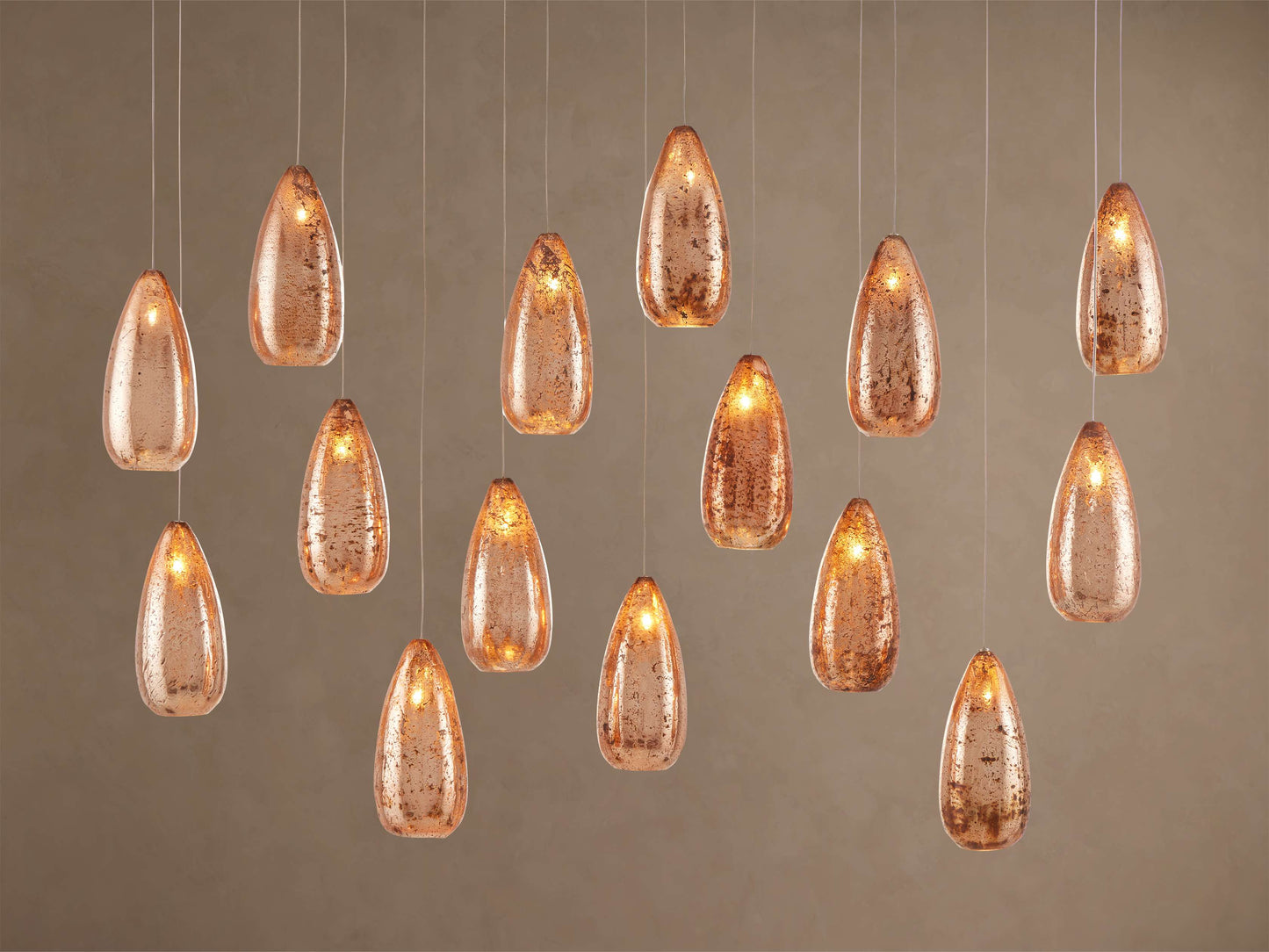 Edda Cascade Teardrop Mercury Glass Linear Chandelier 48'' 54''L
