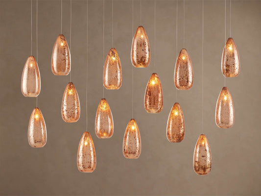 Edda Cascade Teardrop Mercury Glass Linear Chandelier 48'' 54''L