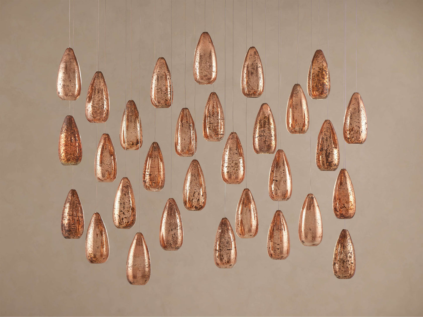 Edda Cascade Teardrop Mercury Glass Linear Chandelier 48'' 54''L