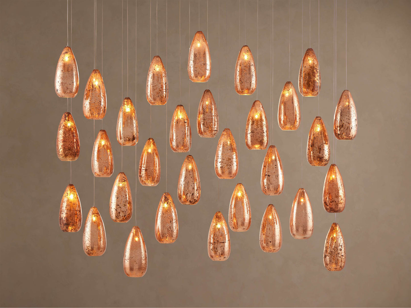 Edda Cascade Teardrop Mercury Glass Linear Chandelier 48'' 54''L